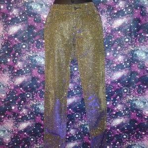 RARE Tripp NYC Gold Blue Glitter Iridescent Jeans